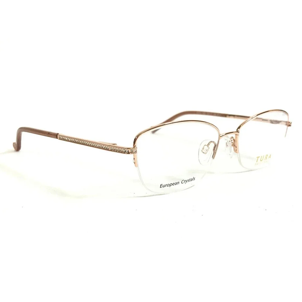 Tura Brilliance Eyeglasses Frames TE270 RGD Rose Gold European Crystal 55-17-140